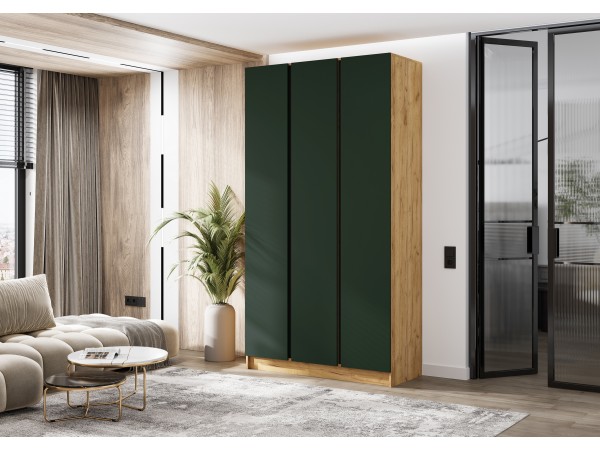 Келвин Шкаф 3-створчатый 1200 Изумрудный, Дуб Крафт вставка чёрная