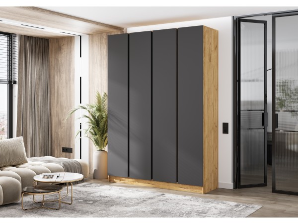 Келвин Шкаф 4-створчатый 1600 Графит, Дуб Крафт вставка чёрная
