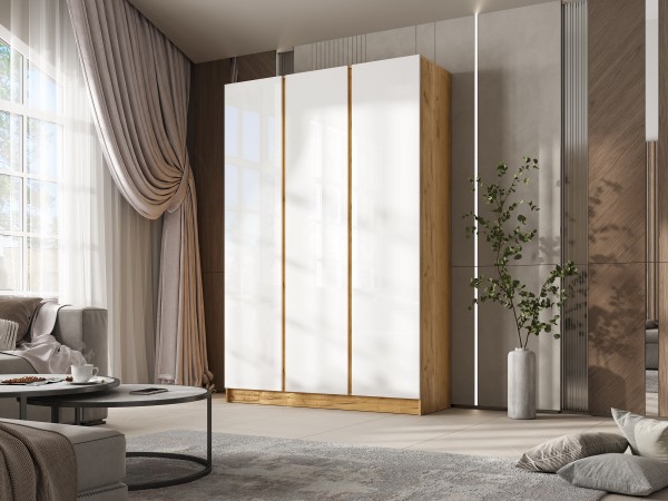 Келвин Шкаф 3-створчатый 1500 Белый Глянец, Дуб Крафт вставка крафт