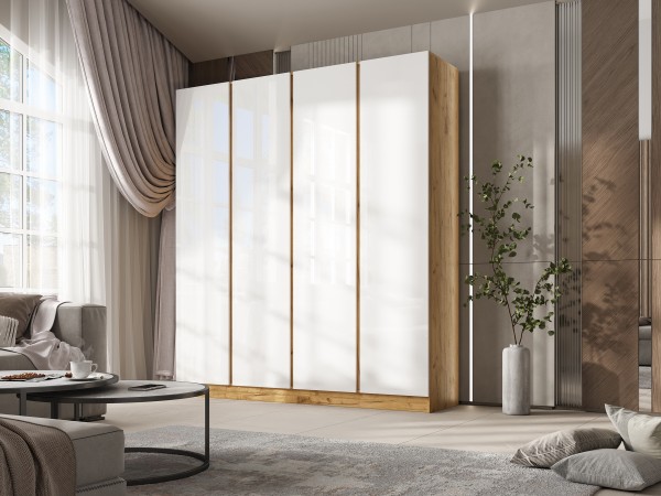 Келвин Шкаф 4-створчатый 2000 Белый Глянец, Дуб Крафт вставка крафт