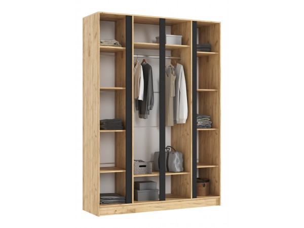 Келвин Шкаф 4-створчатый 1600 Графит, Дуб Крафт вставка чёрная