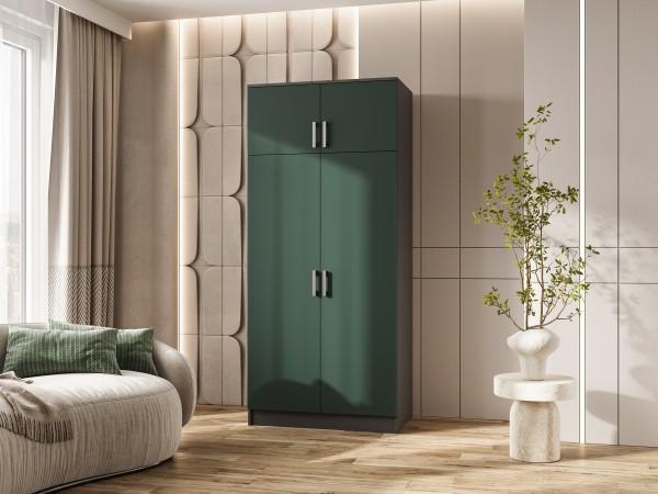 Шкаф 2-створчатый штанга+полка Изумрудный Кромка Графит, Графит