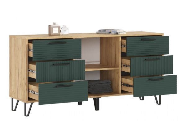 Флэш Комод 1500 Браш Мени Грин, Дуб Крафт