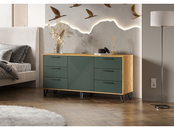 Флэш Комод 1500 Браш Мени Грин, Дуб Крафт