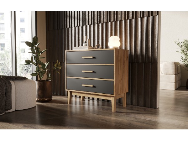 Кельн Комод 3 ящика 800 Графит, Дуб Крафт