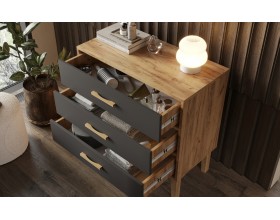 Кельн Комод 3 ящика 800 Графит, Дуб Крафт