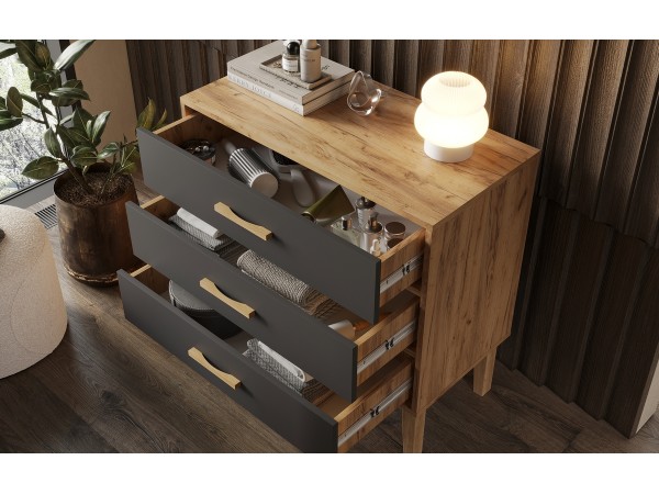 Кельн Комод 3 ящика 800 Графит, Дуб Крафт