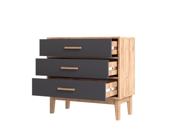 Кельн Комод 3 ящика 800 Графит, Дуб Крафт