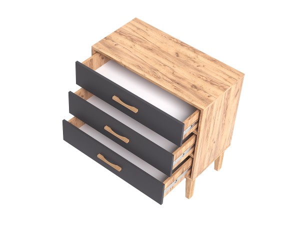 Кельн Комод 3 ящика 800 Графит, Дуб Крафт