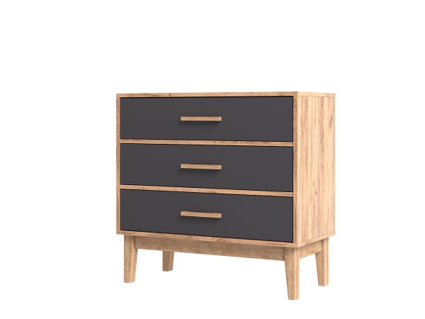 Кельн Комод 3 ящика 800 Графит, Дуб Крафт