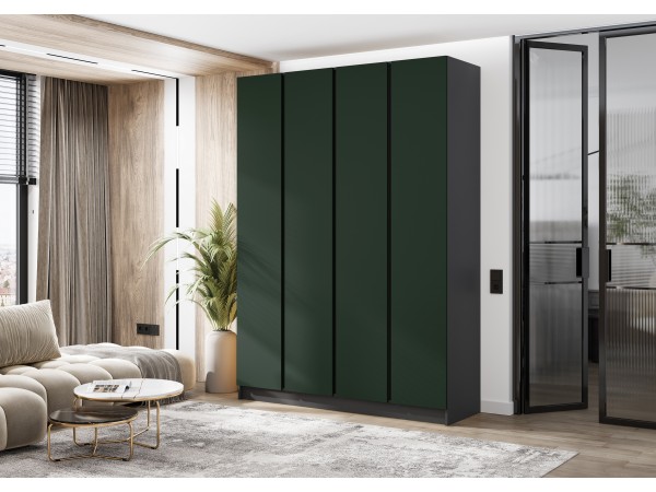 Келвин Шкаф 4-створчатый 1600 Изумрудный, Графит вставка чёрная