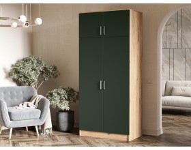 Шкаф 2-створчатый штанга+полка Изумрудный Кромка Изумруд, Дуб Крафт