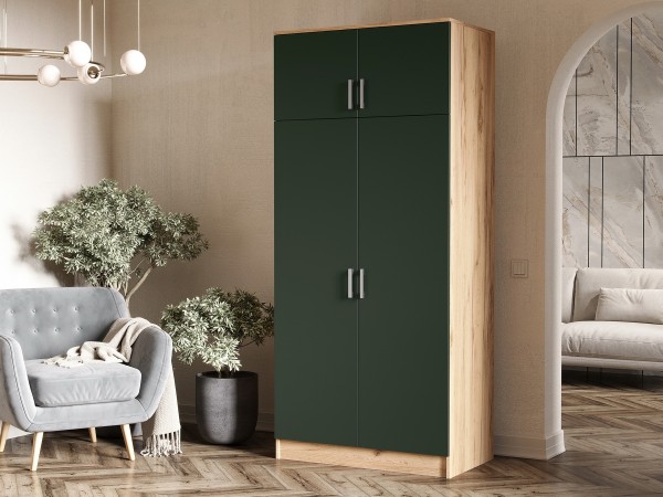 Шкаф 2-створчатый штанга+полка Изумрудный Кромка Изумруд, Дуб Крафт