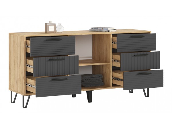 Флэш Комод 1500 Браш Графит, Дуб Крафт