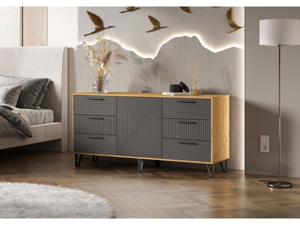 Флэш Комод 1500 Браш Графит, Дуб Крафт