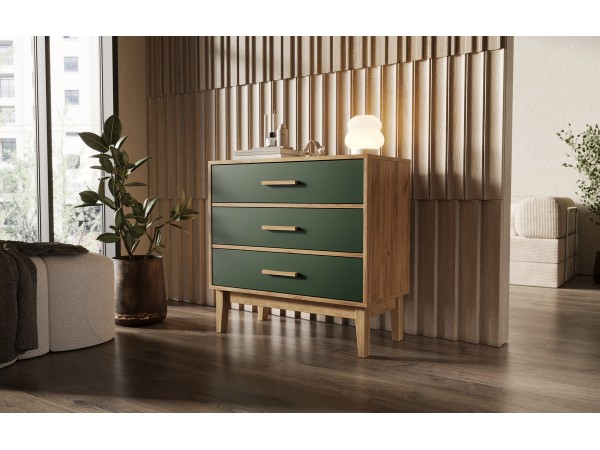 Кельн Комод 3 ящика 800 Изумрудный, Дуб Крафт