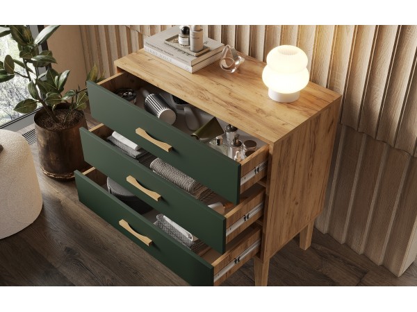 Кельн Комод 3 ящика 800 Изумрудный, Дуб Крафт