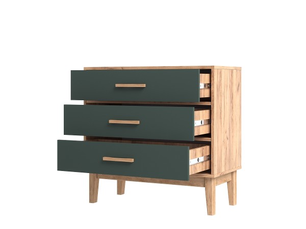 Кельн Комод 3 ящика 800 Изумрудный, Дуб Крафт