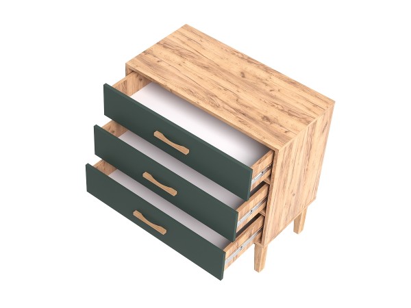 Кельн Комод 3 ящика 800 Изумрудный, Дуб Крафт