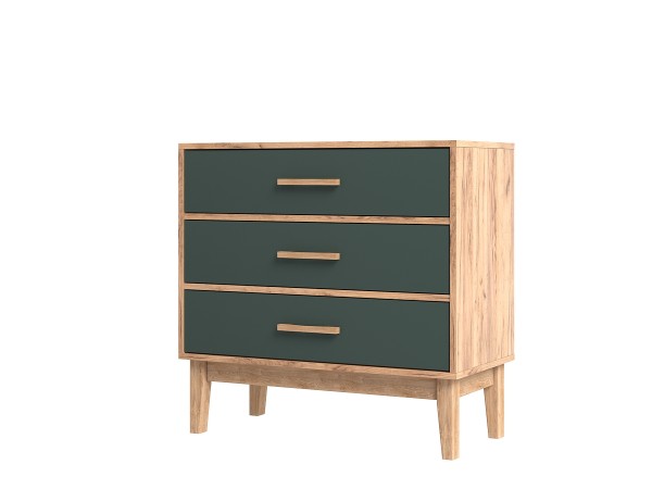 Кельн Комод 3 ящика 800 Изумрудный, Дуб Крафт
