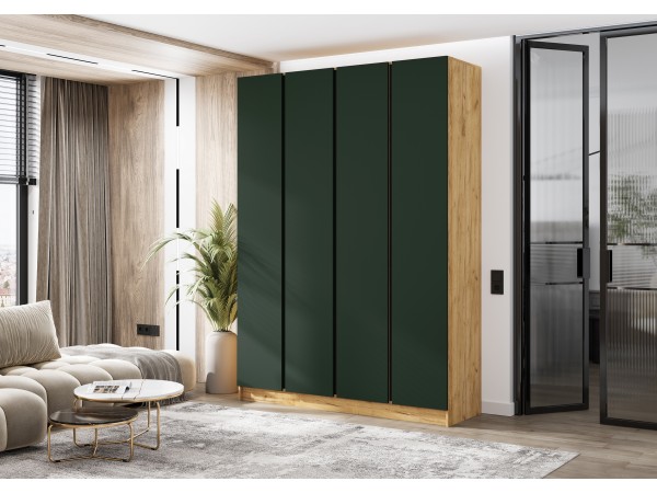 Келвин Шкаф 4-створчатый 1600 Изумрудный, Дуб Крафт вставка чёрная