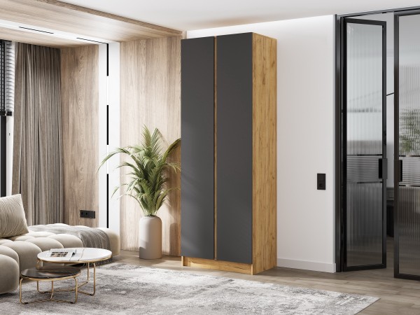 Келвин Шкаф 2-створчатый 800 Графит, Дуб Крафт вставка крафт