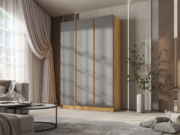 Келвин Шкаф 3-створчатый 1500 Графит, Дуб Крафт вставка крафт