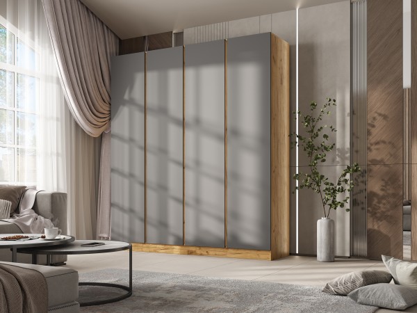 Келвин Шкаф 4-створчатый 2000 Графит, Дуб Крафт вставка крафт