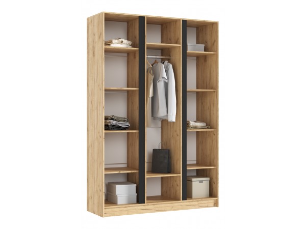 Келвин Шкаф 3-створчатый 1500 Белый Глянец, Дуб Крафт вставка чёрная