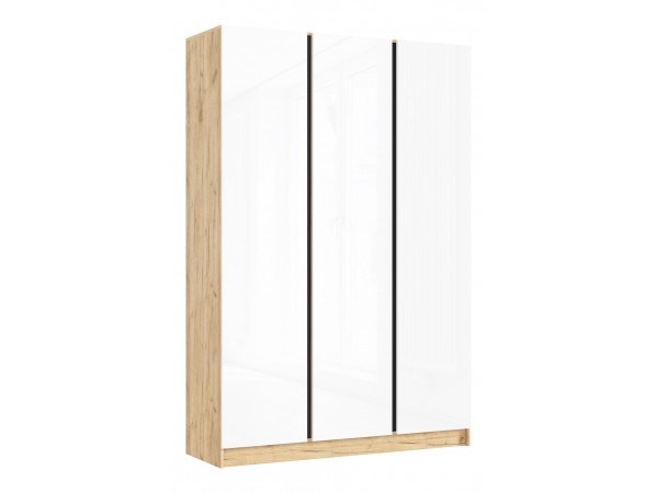 Келвин Шкаф 3-створчатый 1500 Белый Глянец, Дуб Крафт вставка чёрная