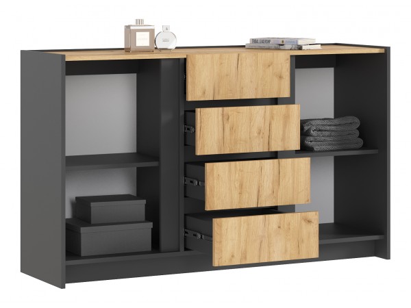 Остин Комод 1400 2 двери 4 ящика Дуб крафт, Графит