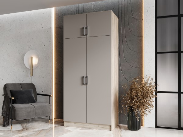 Шкаф 2-створчатый штанга+полка Кашемир, Дуб Крафт серый