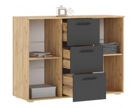 Сильвия Комод 3 ящика 2 двери 1200 Браш Графит, Дуб Крафт