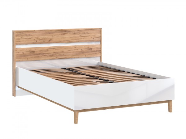Кельн Кровать 1,4м Белый Глянец, Дуб Крафт