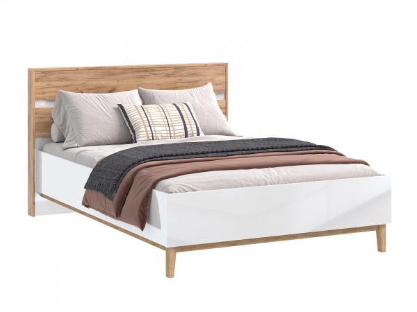 Кельн Кровать 1,4м Белый Глянец, Дуб Крафт