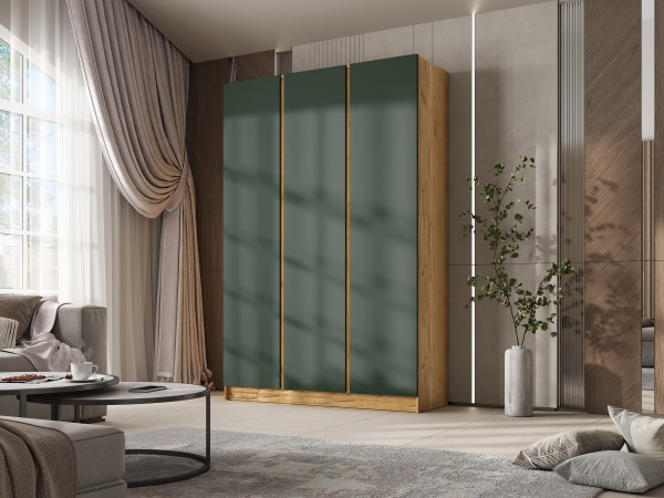 Келвин Шкаф 3-створчатый 1500 Изумрудный, Дуб Крафт вставка крафт