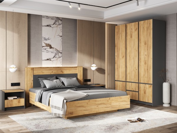 Остин Тумбы прикроватные 2 шт. Дуб крафт, Графит