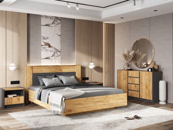 Остин Тумбы прикроватные 2 шт. Дуб крафт, Графит