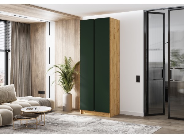 Келвин Шкаф 2-створчатый 800 Изумрудный, Дуб Крафт вставка чёрная