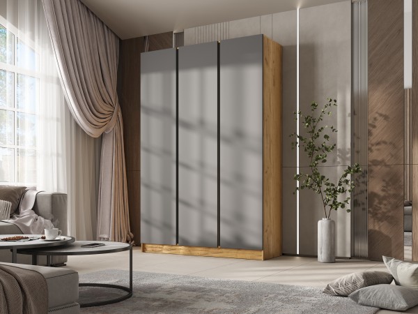 Келвин Шкаф 3-створчатый 1500 Графит, Дуб Крафт вставка чёрная