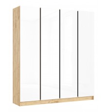 Келвин Шкаф 4-створчатый 2000 Белый Глянец, Дуб Крафт вставка чёрная