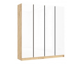 Келвин Шкаф 4-створчатый 2000 Белый Глянец, Дуб Крафт вставка чёрная