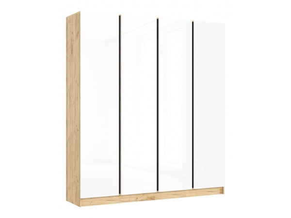 Келвин Шкаф 4-створчатый 2000 Белый Глянец, Дуб Крафт вставка чёрная