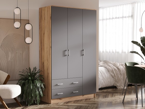 Шкаф 3-створчатый Графит, Дуб Крафт