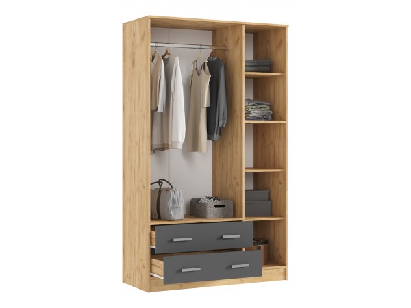 Шкаф 3-створчатый Графит, Дуб Крафт