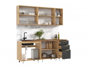 Кухня Ирис 2,0м Браш Графит, Дуб Крафт, Дуб вотан