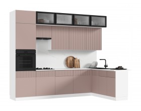 Кухня Оливия 3,0х1,8/1080м 490 Компоновка №1 Шарли Pink, Белый, Антарес