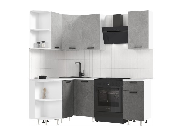 ЛДСП Кухня Рио NEW 2,0х1,3м 490 Бетон светлый/Бетон темный, Белый, Антарес