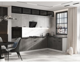 ЛДСП Кухня Рио NEW 3,0х1,8/1080м 490 Компоновка №4 Бетон светлый/Бетон темный, Белый, Кастилло темный