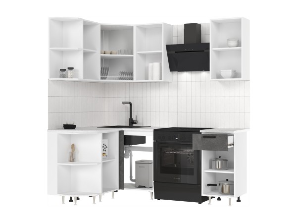ЛДСП Кухня Рио NEW 2,0х1,3м 490 Бетон светлый/Бетон темный, Белый, Антарес